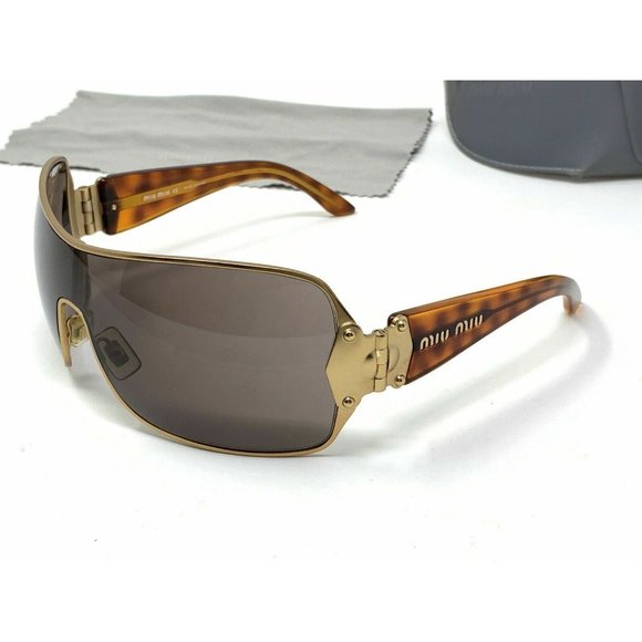 MIU MIU SUNGLASSES SMU51G 7FS-3N1 Shield Gold And Tortoise - Picture 3 of 12